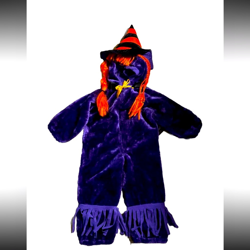 Christa Playful Plush 1 piece purple Witch jumpsuit costume Attached Hat / hair